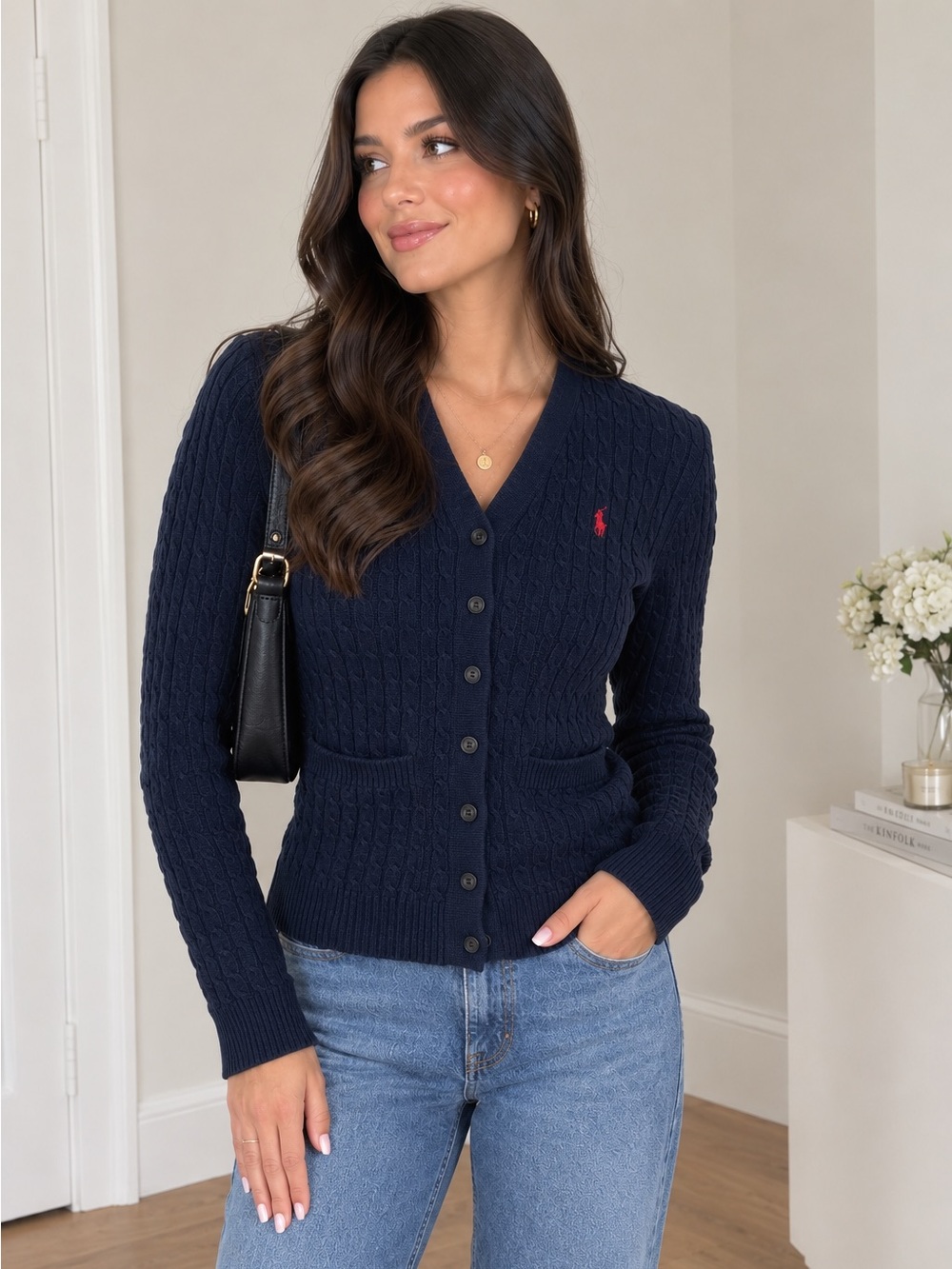 Vintage Ralph Lauren Navy Cable-Knit Cardigan